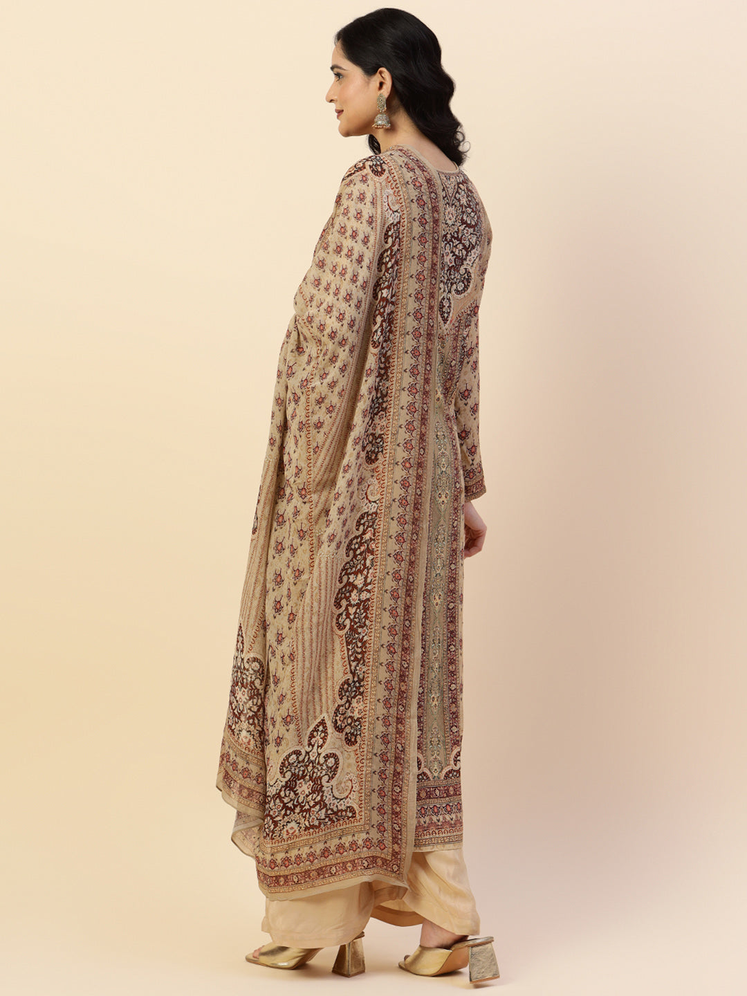 Digital Printed Crepe Kurta With Palazzo &amp; Dupatta