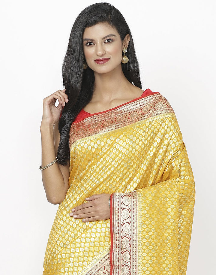 Mustard Banarasi Woven Saree