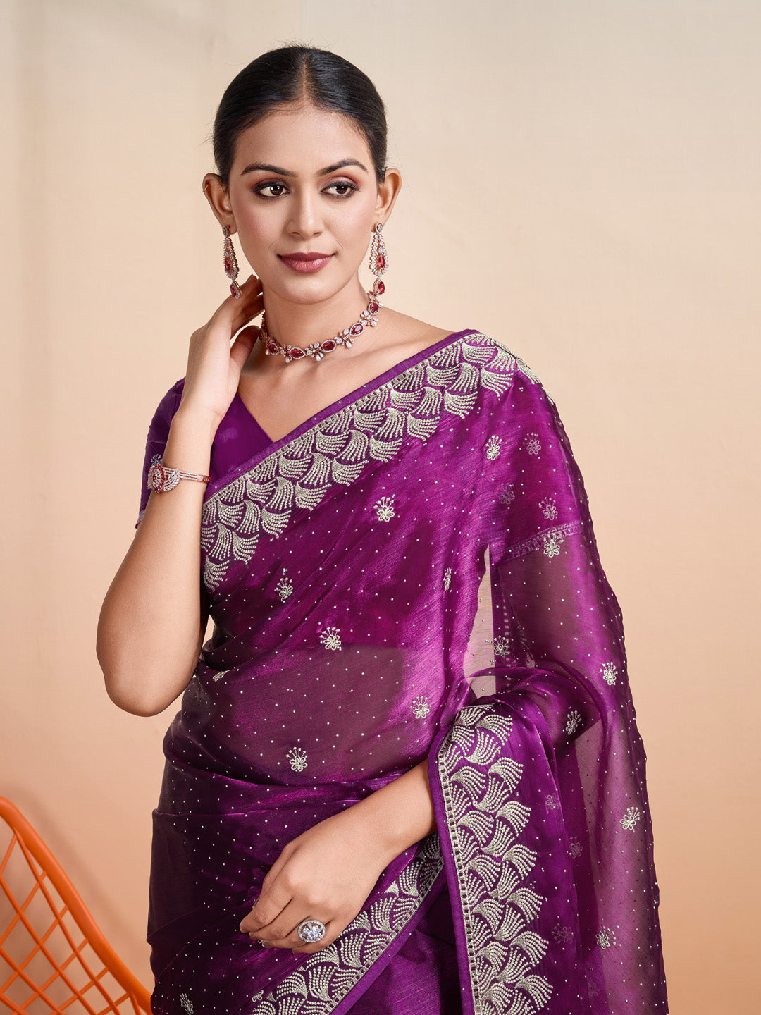 Embroidered Linen Blend Saree