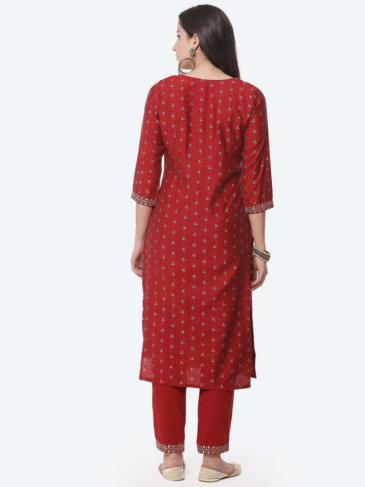 Embroidered Printed Cotton Kurta With Pant