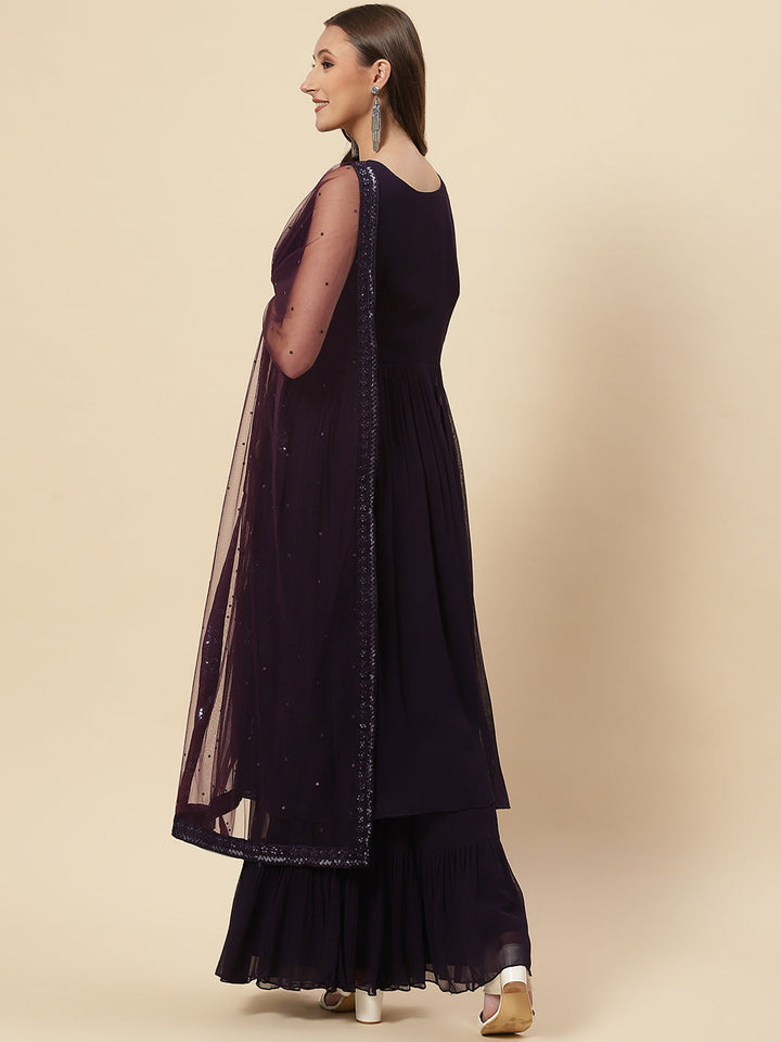 Resham Embroidered Georgette Kurta With Palazzo