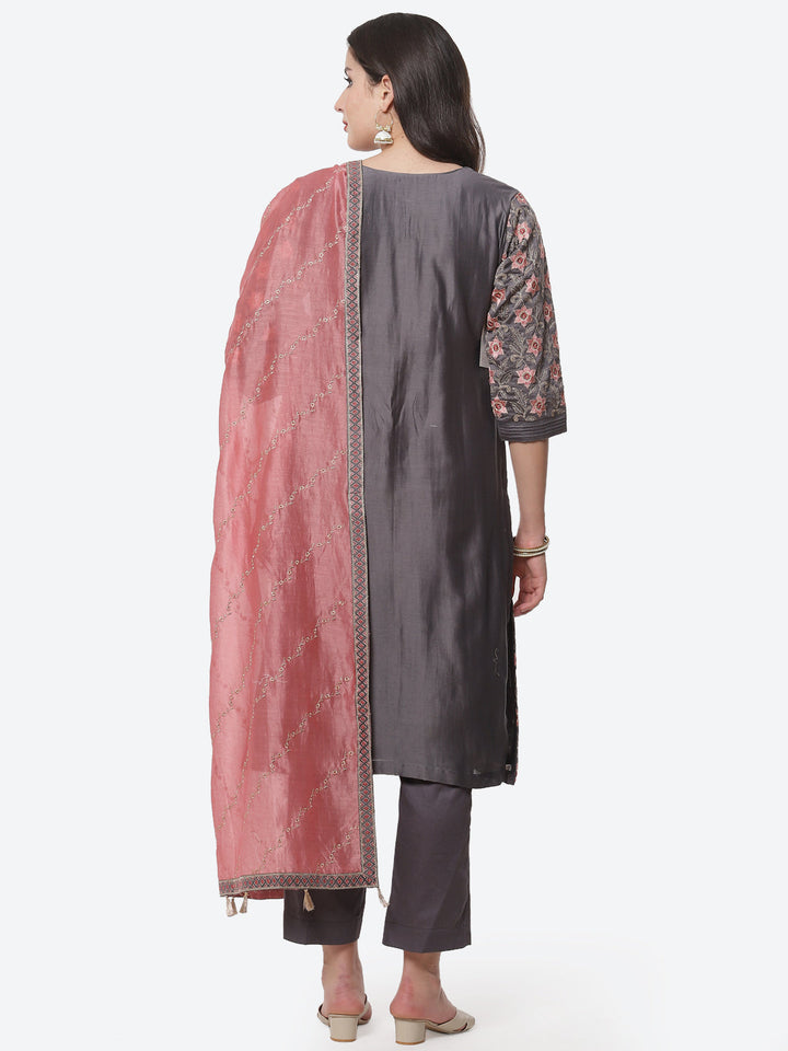 Printed Cotton Chanderi Kurti With Embroidered Chanderi Dupatta
