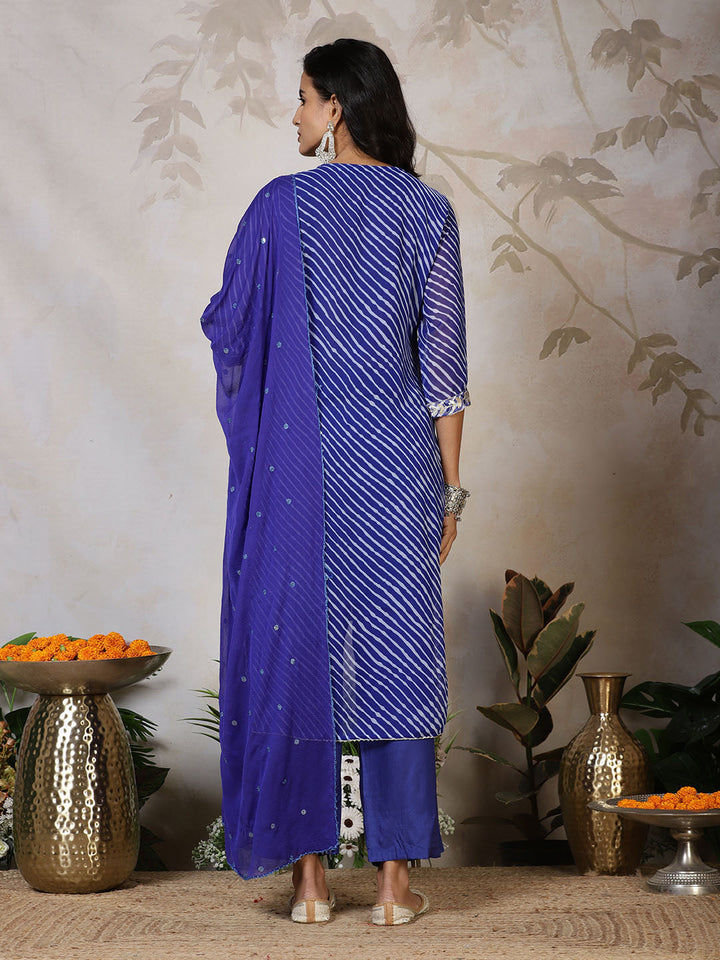 Embroidered Georgette Kurta With Pants &amp; Dupatta