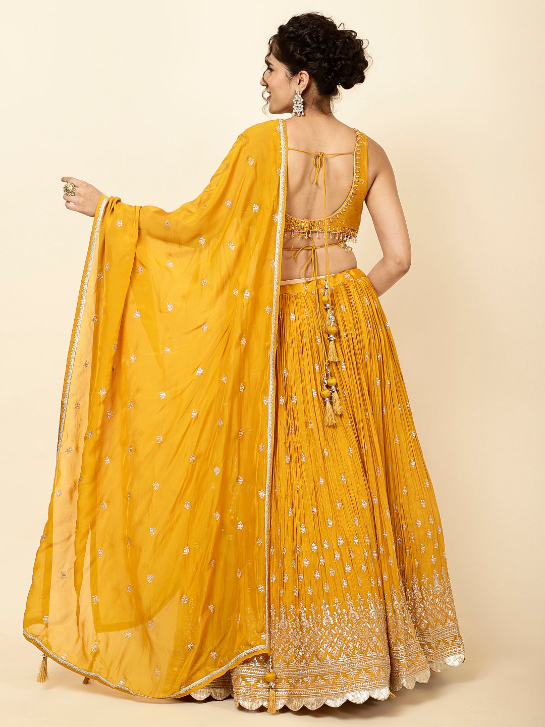 Sequin Embroidered Crepe Choli With Lehenga &amp; Dupatta