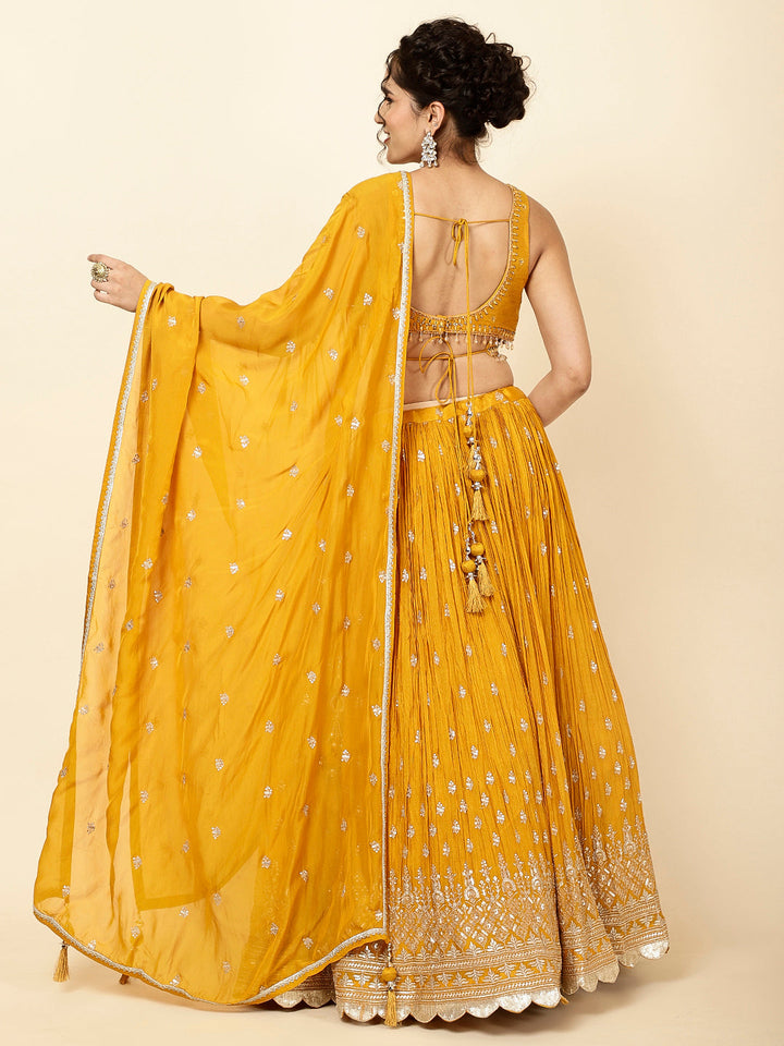 Sequin Embroidered Crepe Choli With Lehenga &amp; Dupatta