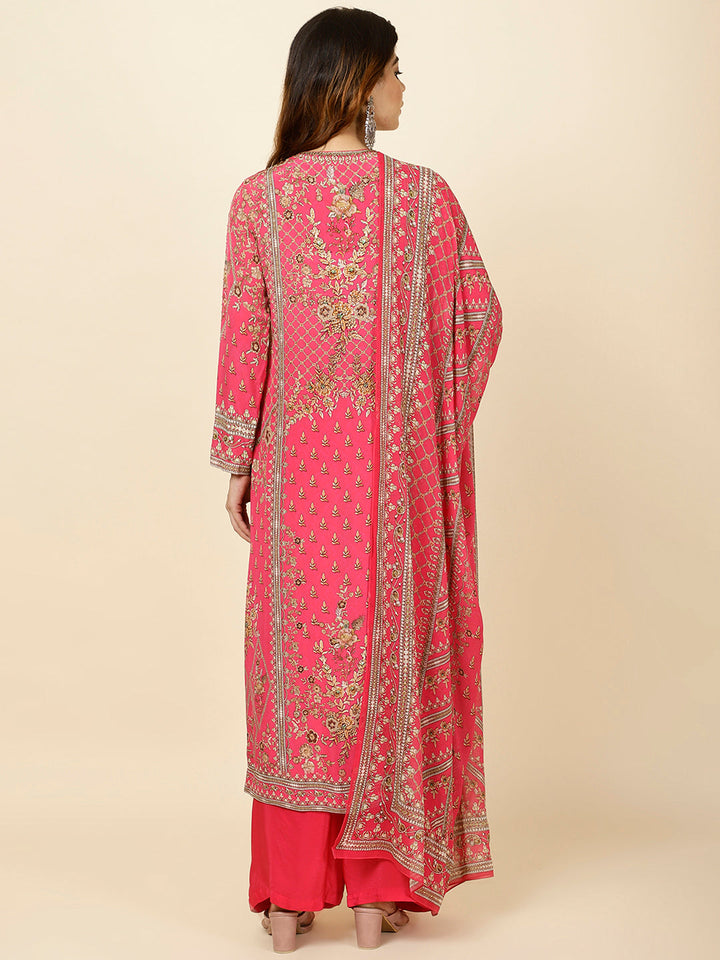 Floral Digital Print Crepe Kurta With Palazzo &amp; Dupatta
