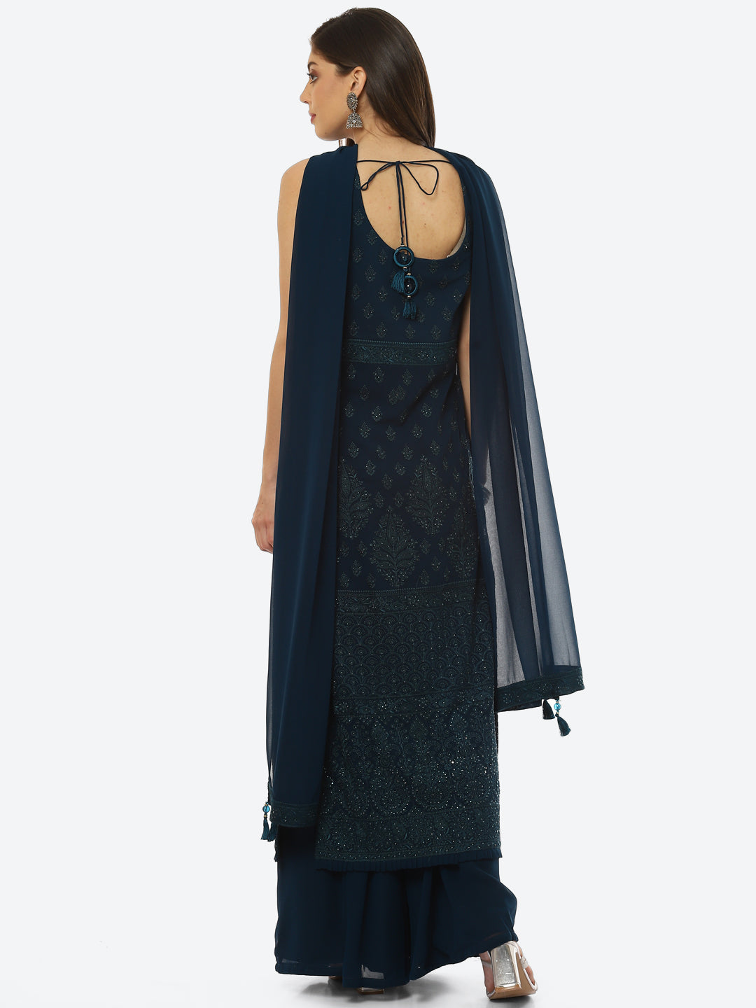 Resham Booti Georgette Kurta With Palazzo &amp; Dupatta