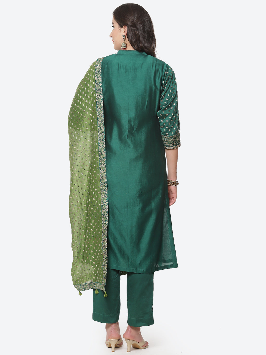 Embroidered Cotton Chanderi Stitched Salwar Kameez With Embroidered Dupatta