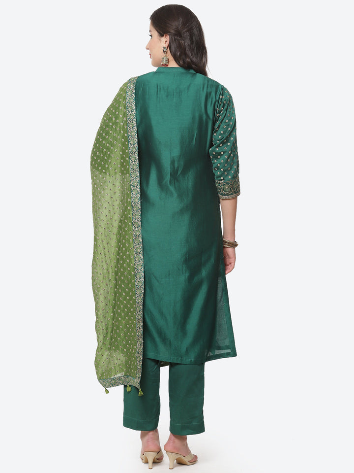 Embroidered Cotton Chanderi Stitched Salwar Kameez With Embroidered Dupatta