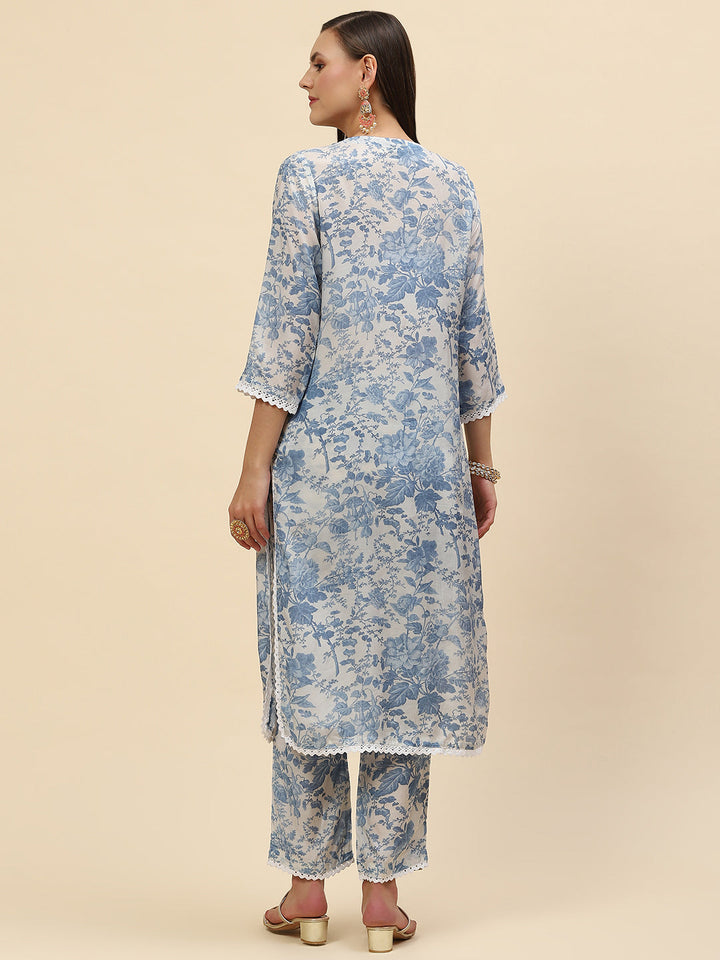 Floral Printed Muslin Kurta With Pants