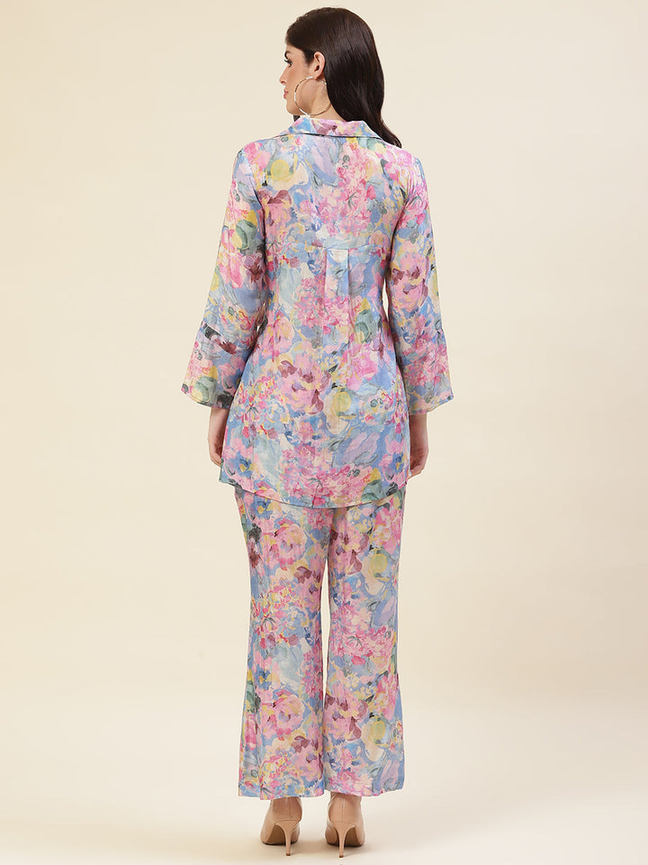 Sky Blue Pink Hues Co-ord Set Short Kurta