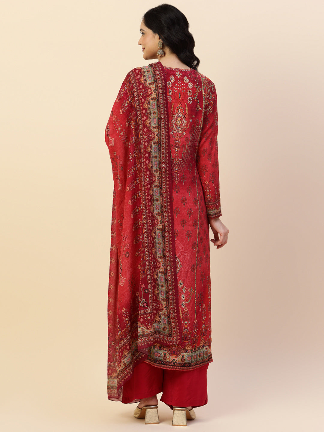 Digital Printed Crepe Kurta With Palazzo &amp; Dupatta