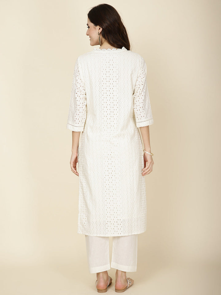 Thread Embroidery Cotton Kurta With Pants