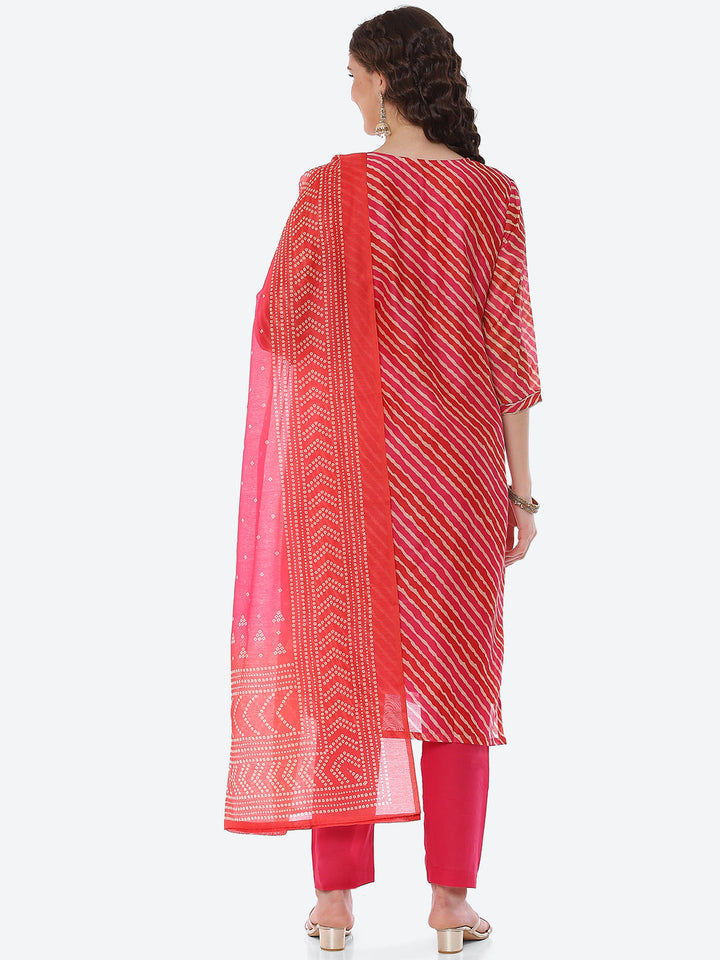 Leheriya Gota Work Chanderi Kurta With Pant &amp; Dupatta