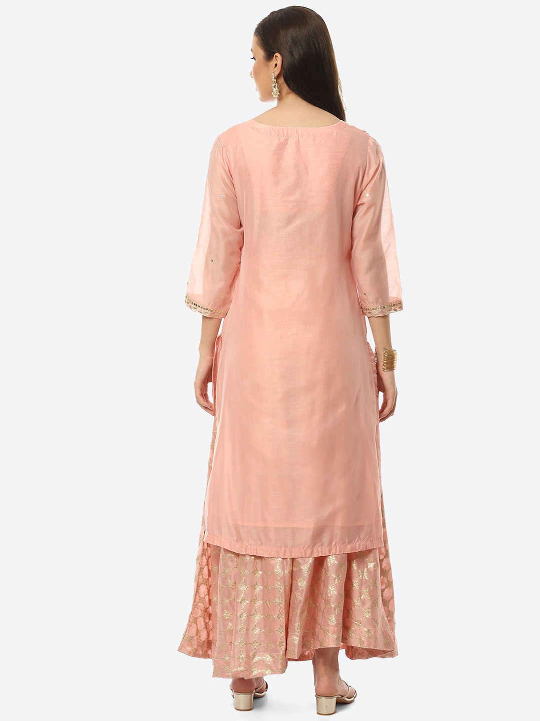 Embroidered Chanderi Kurta With Skirt