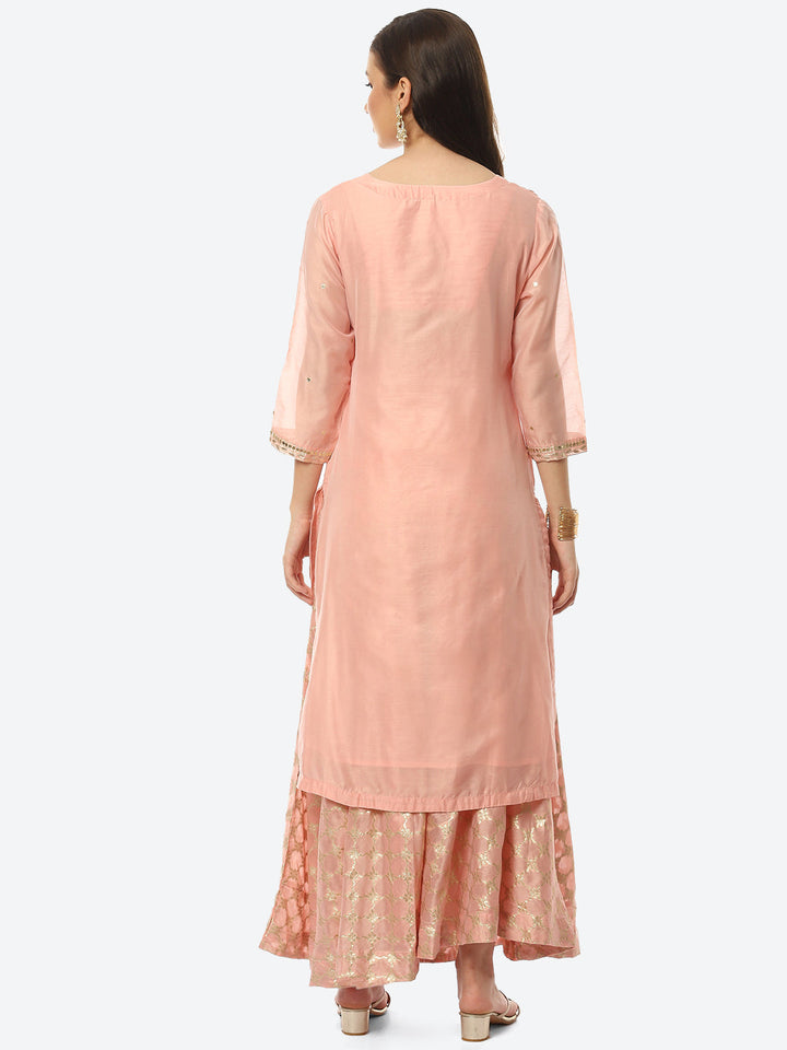 Embroidered Chanderi Kurta With Skirt