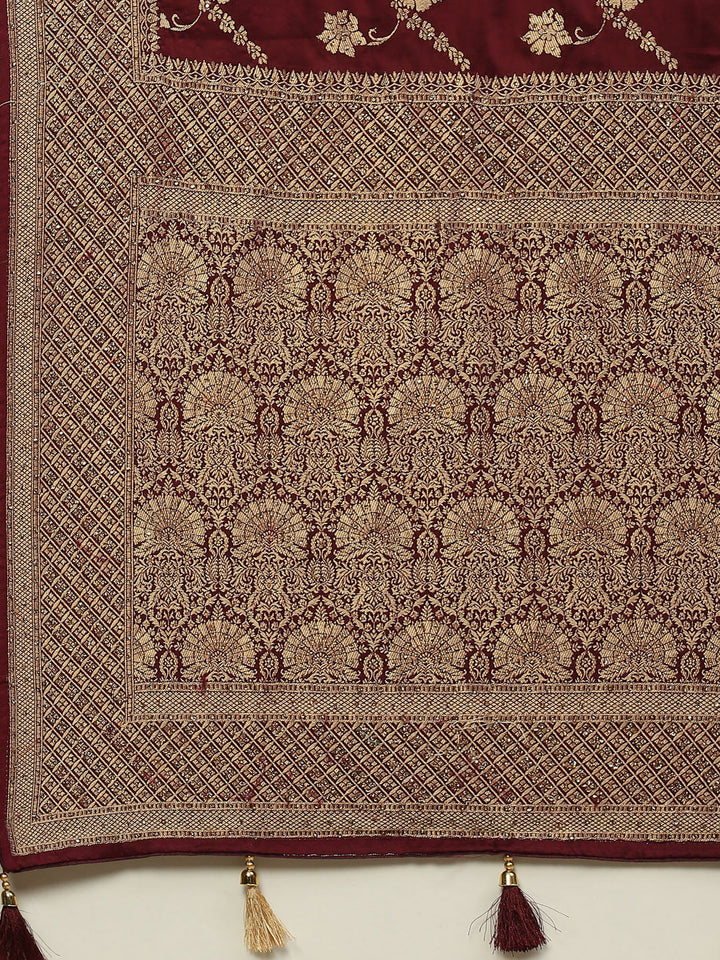 Floral Stone Jaal Satin Woven Saree