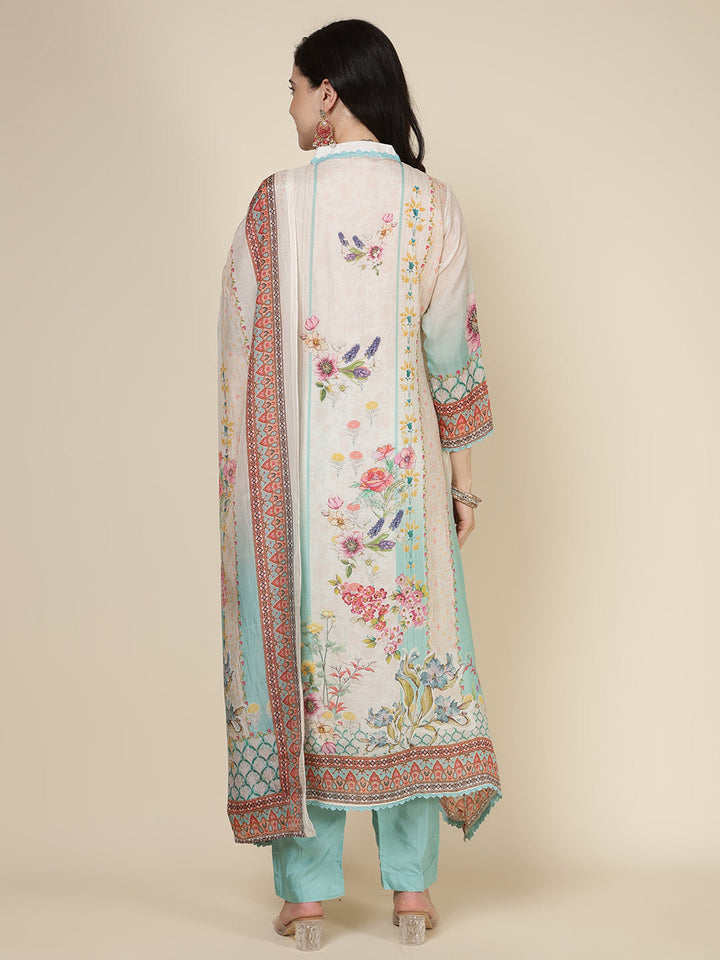 Printed Cotton Blend Kurta With Pants &amp; Dupatta