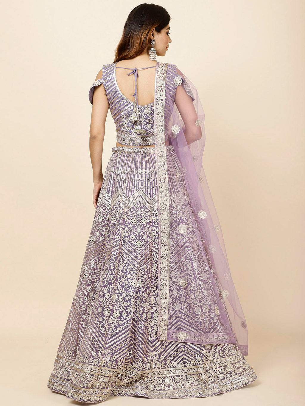 Zari Embroidered Net Choli With Lehenga & Dupatta