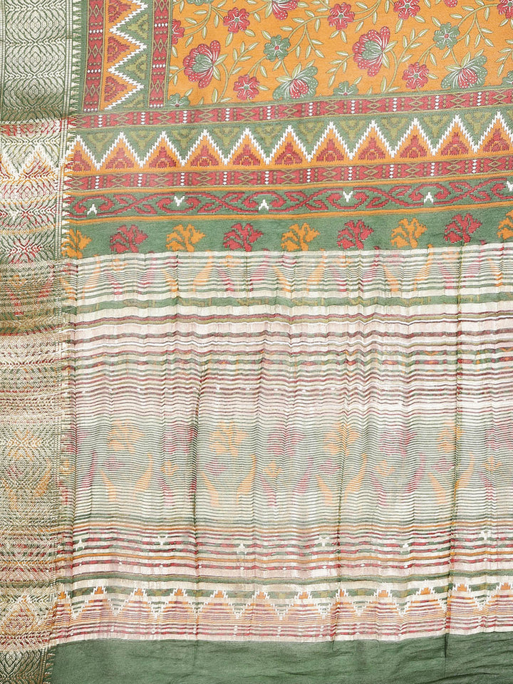 Floral Zari Border Printed Art Silk Woven Saree