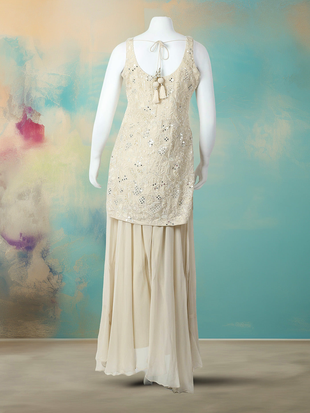 CutDana Embroidered Georgette Stitched Kurta With Sharara &amp; Dupatta