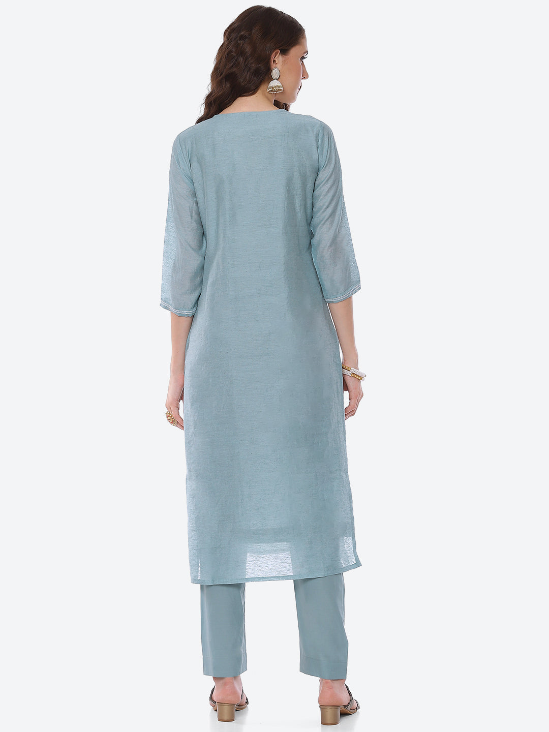 Resham Embroidered Chanderi Kurta With Pant