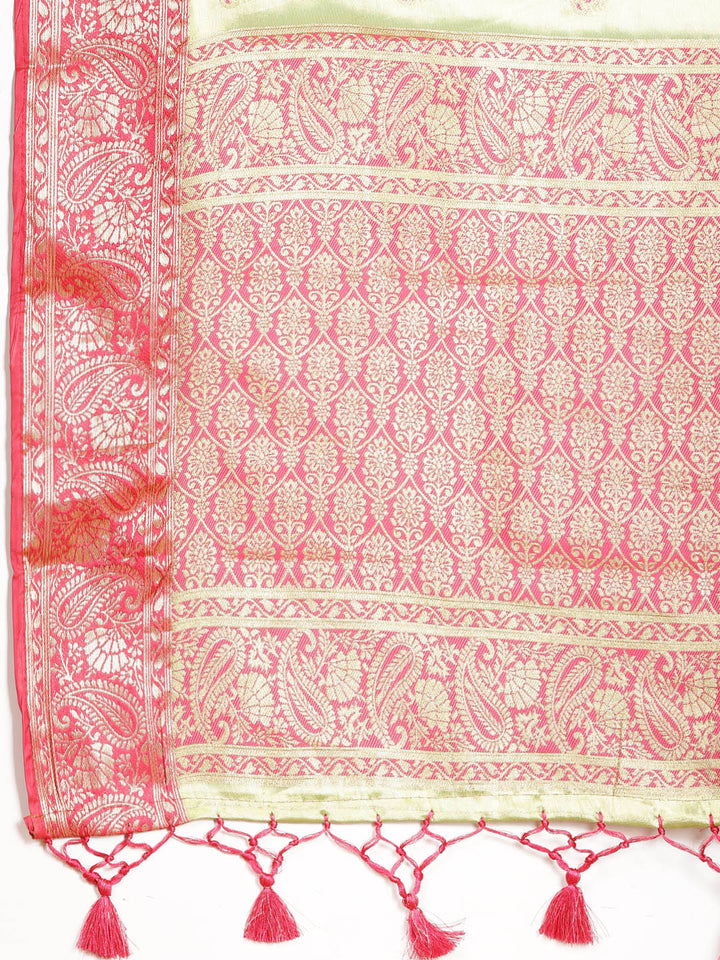 Plain Zari Border Banarasi Woven Saree