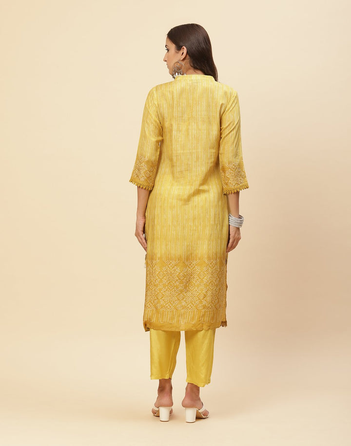 Printed Mirror Work Cotton Muslin Kurti With Pant