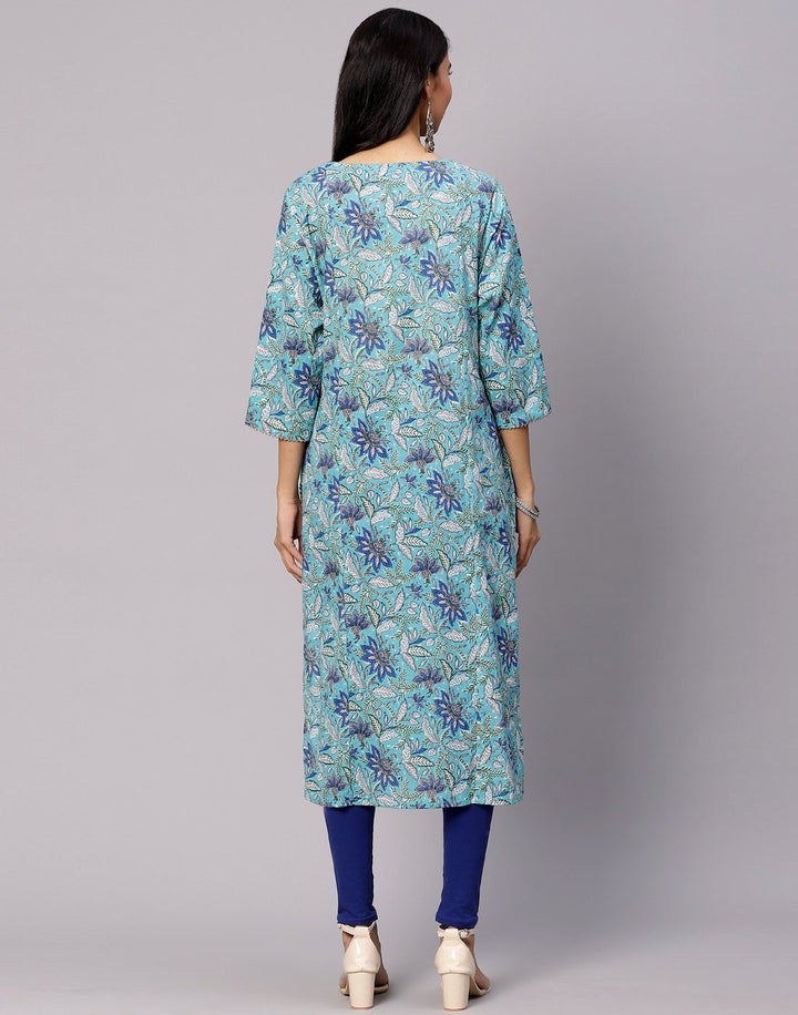 Floral Print Kurti With Gota Detail