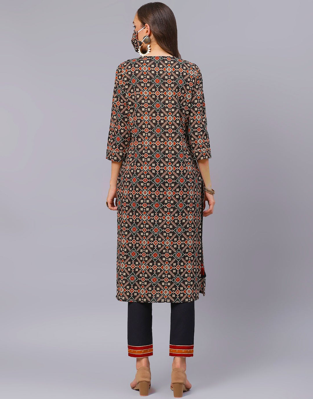 Black Maroon Straight Printed Salwar Kameez Stitched Suit