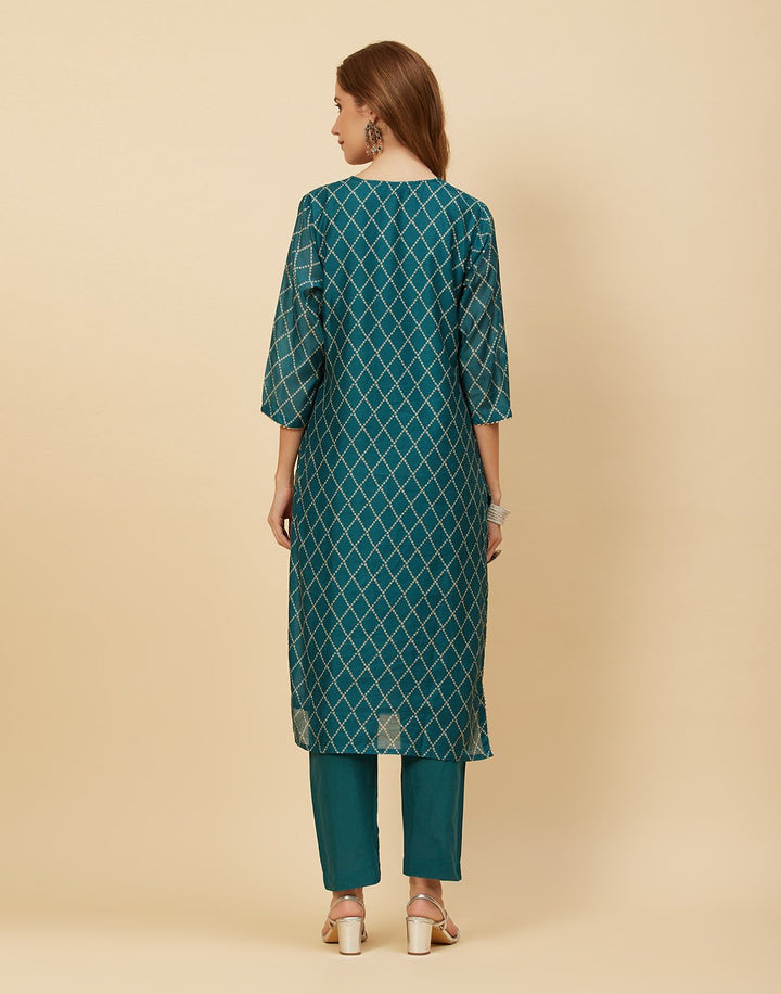 Embroidered Chanderi Kurti With Pant