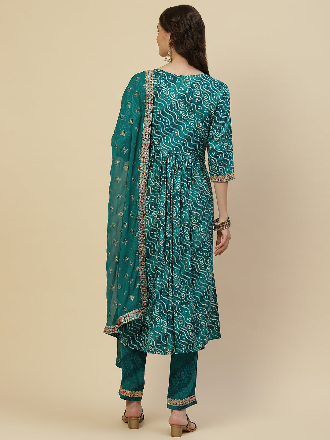 Bandhani Printed Cotton Kurta With Pants &amp; Dupatta