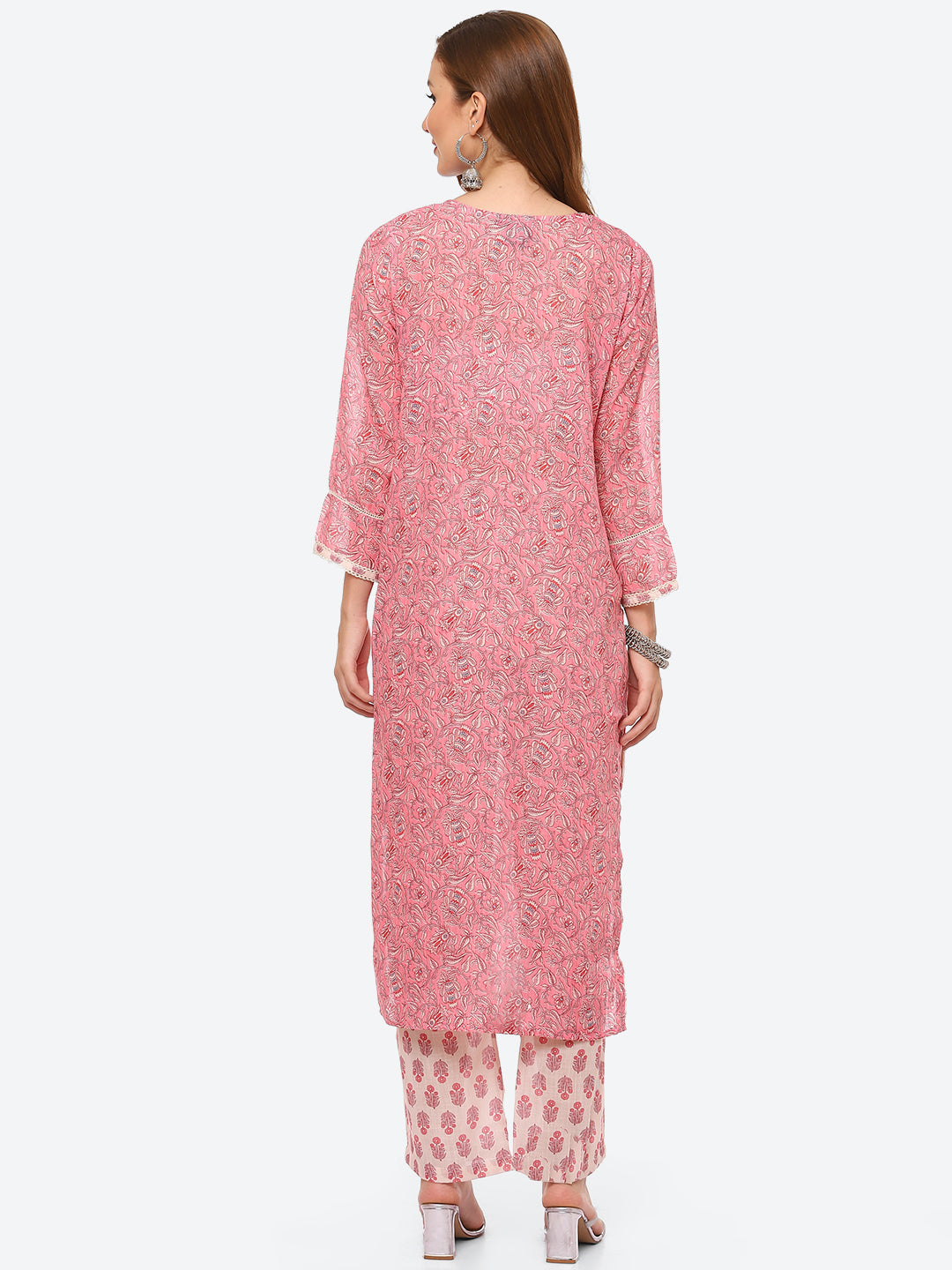 Zari Embroidered Printed Cotton Kurta With Pant