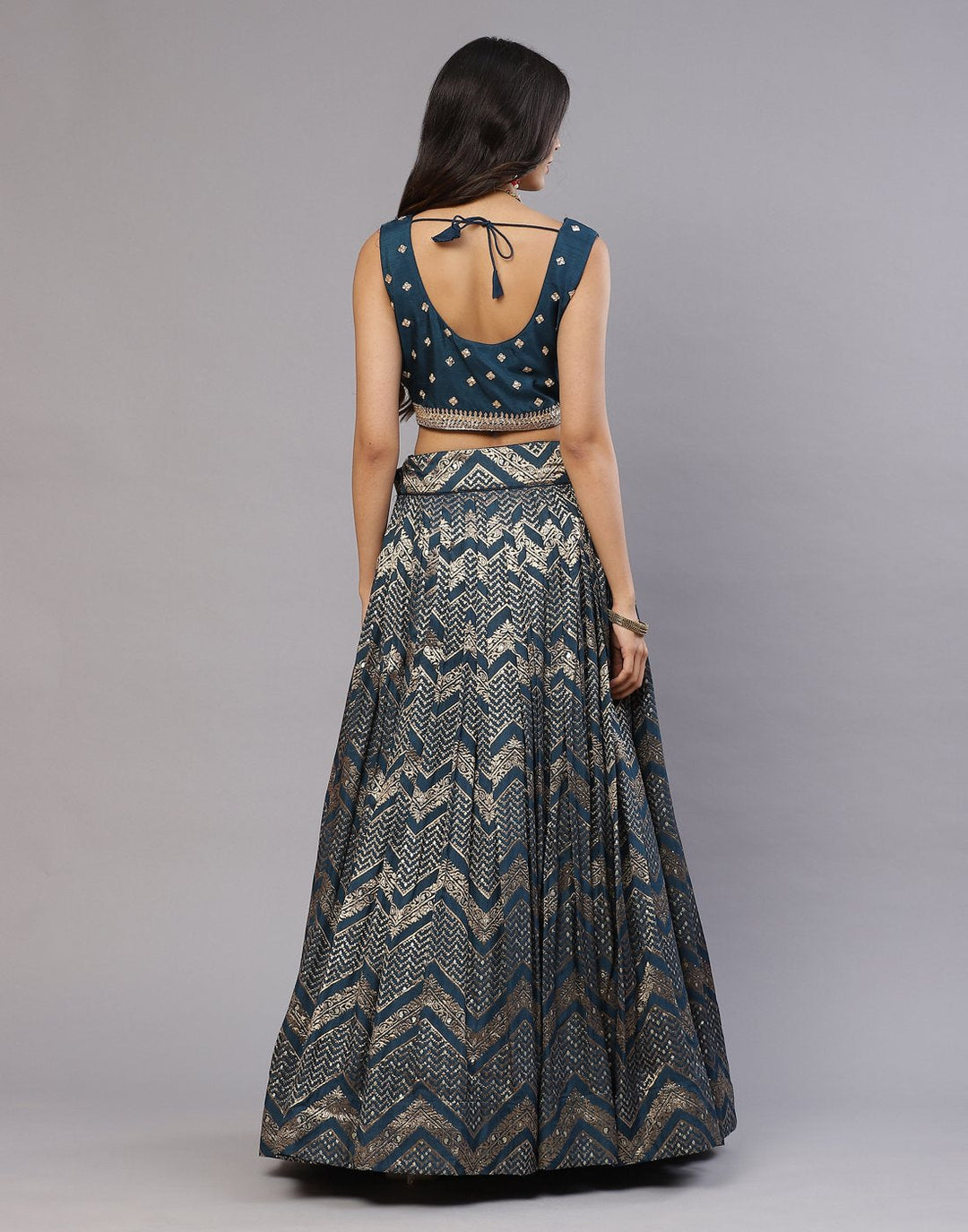 Teal Blue Handloom Dupion Laacha with Contrast dupatta