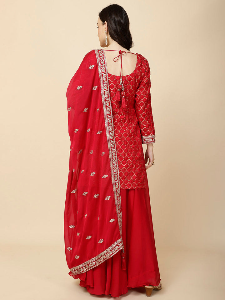 Zari Jaal Embroidery Handloom Suit Set With Dupatta &amp; Palazzo