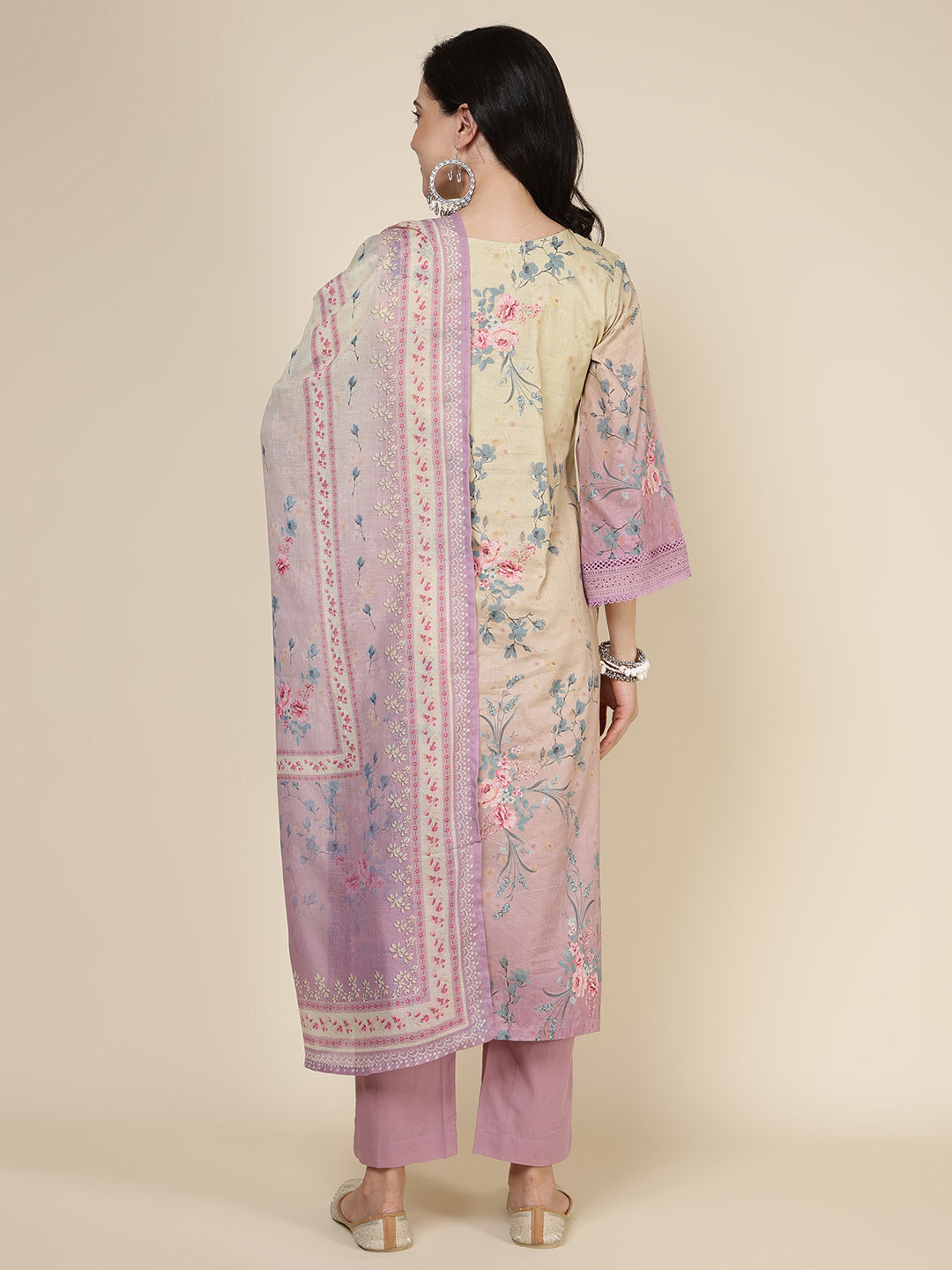 Printed Cotton Blend Kurta With Pants &amp; Dupatta