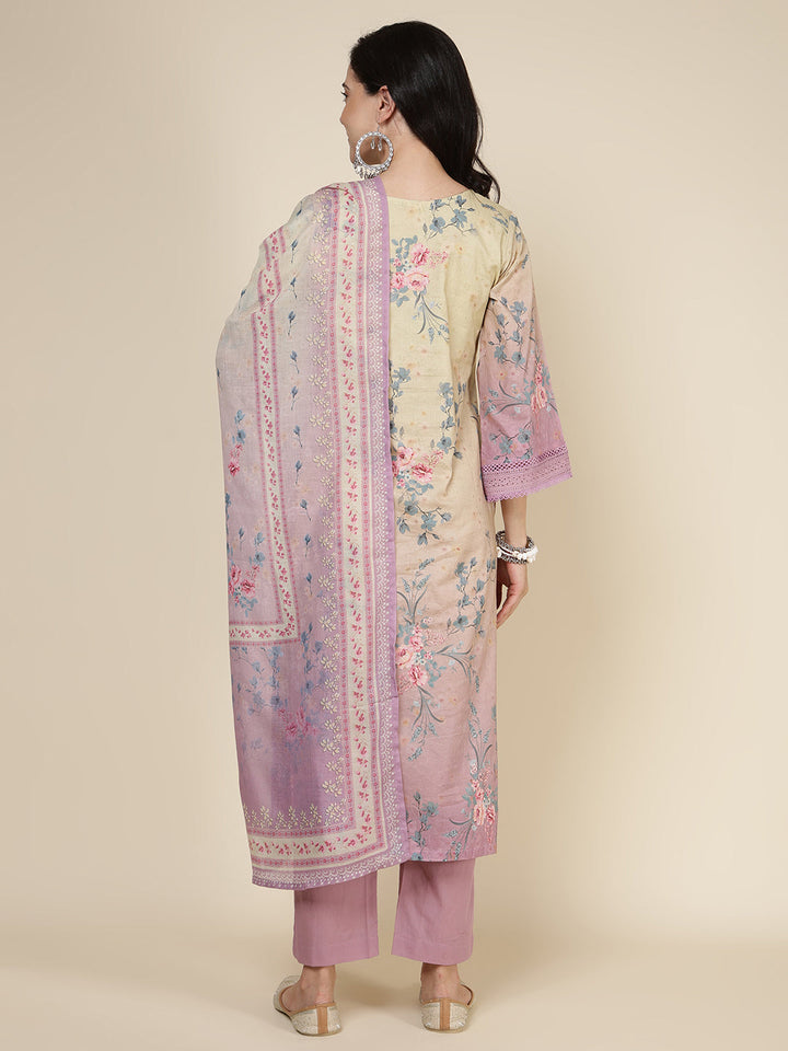 Printed Cotton Blend Kurta With Pants &amp; Dupatta