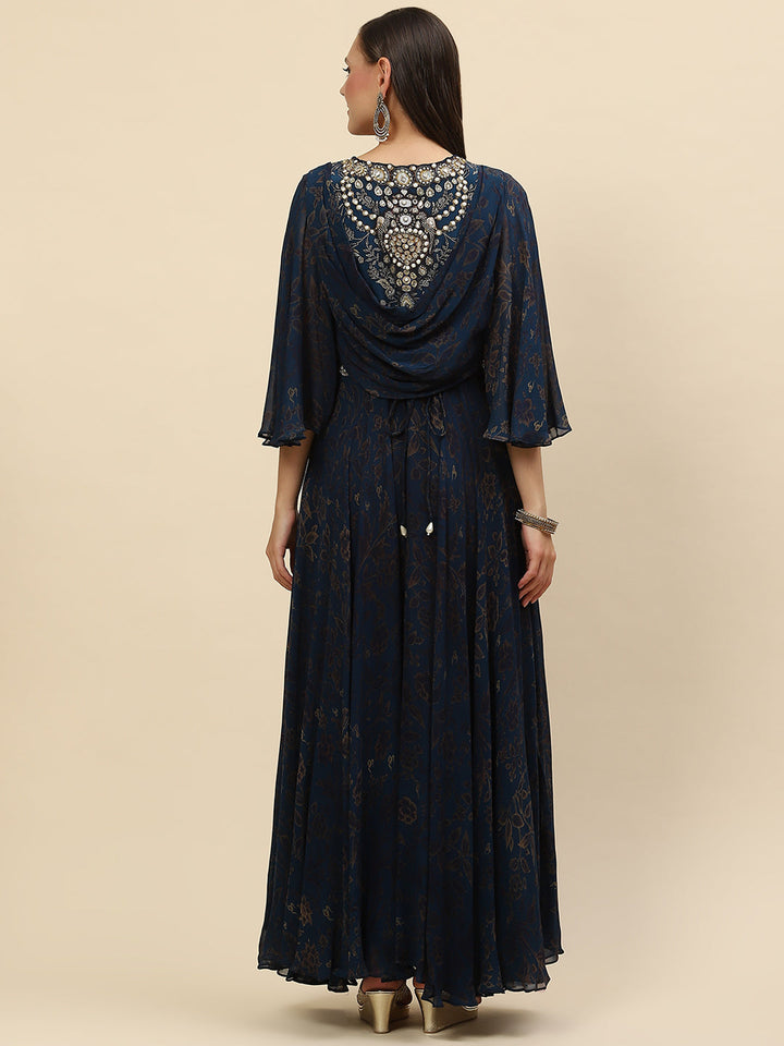 Digital Floral Printed Georgette Gown Dress