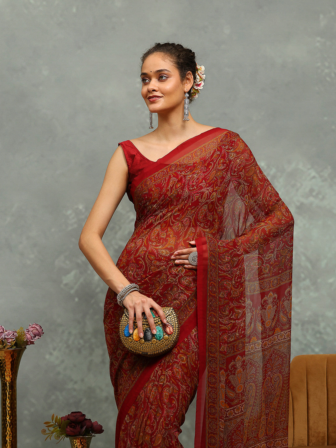 Floral Printed Georgette Saree