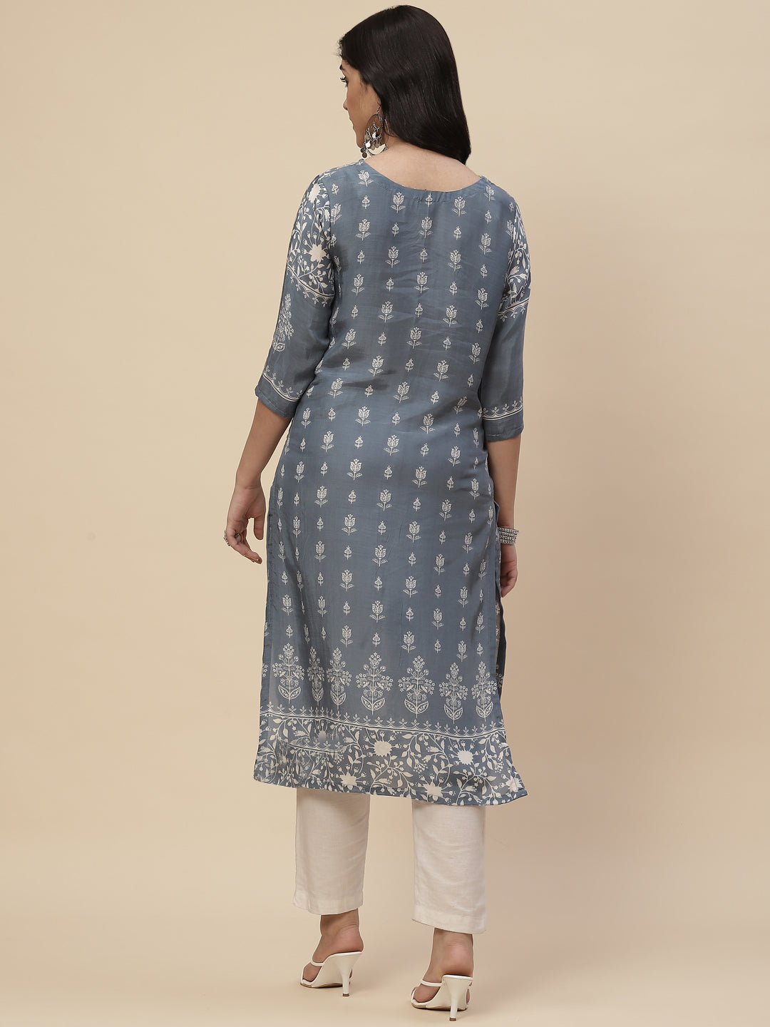 Neck Mirror Work  Printed Cotton Kurta