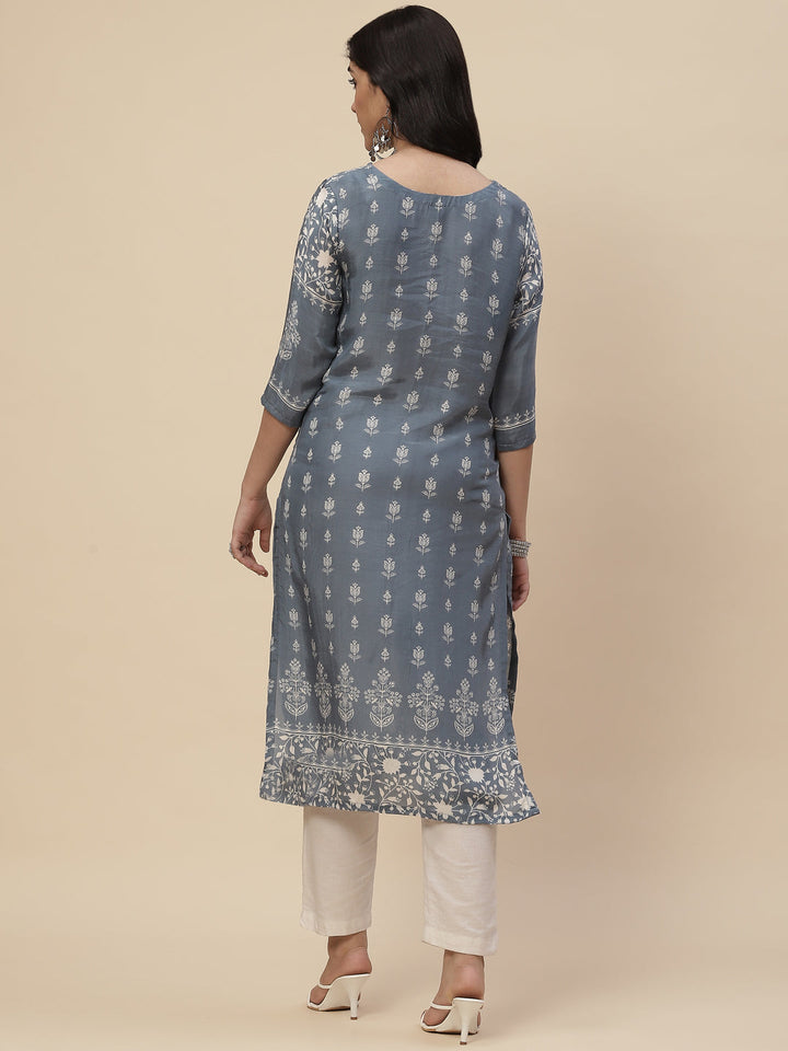 Neck Mirror Work  Printed Cotton Kurta