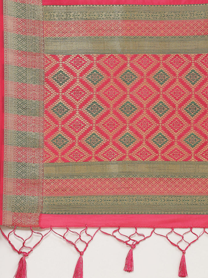 Plain Zari Booti Handloom Woven Saree