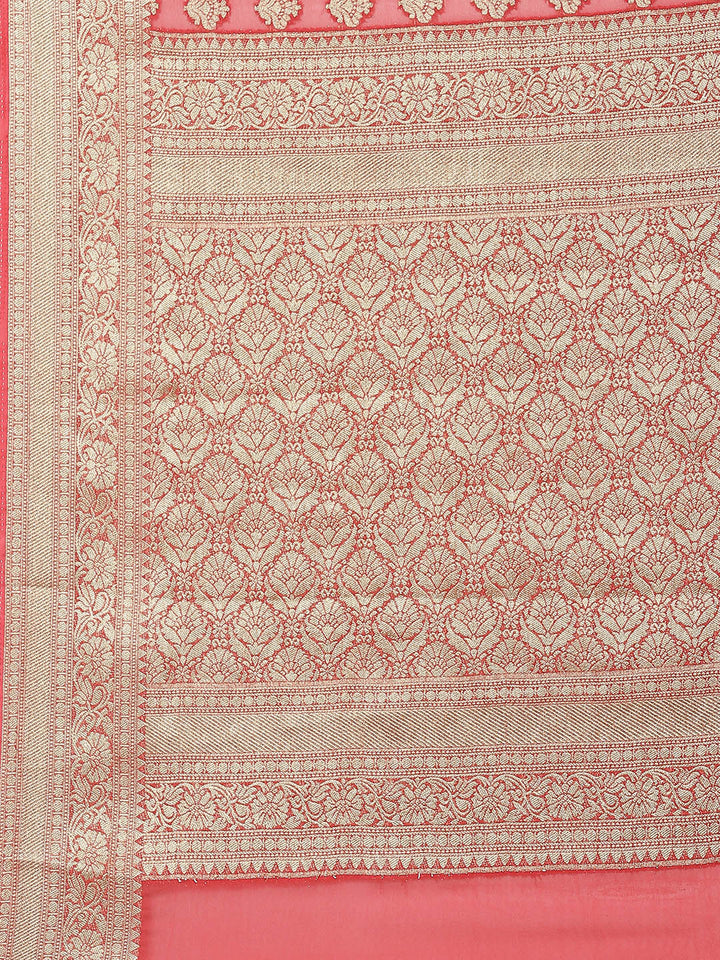 Zari Booti Chiffon Plain Saree