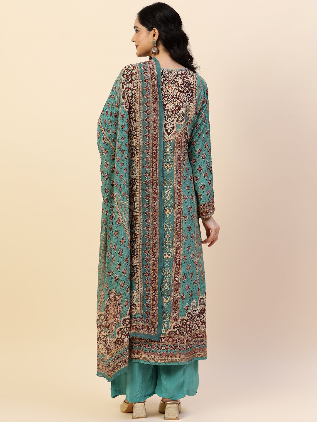 Digital Printed Crepe Kurta With Palazzo &amp; Dupatta