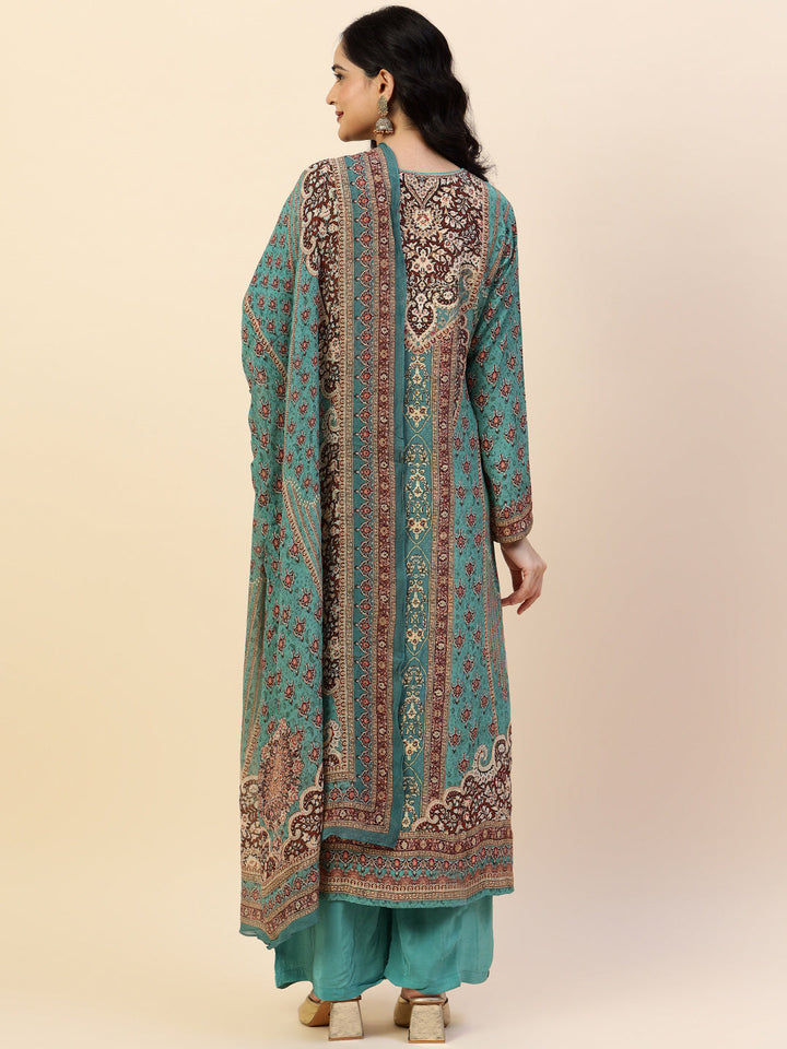 Digital Printed Crepe Kurta With Palazzo &amp; Dupatta