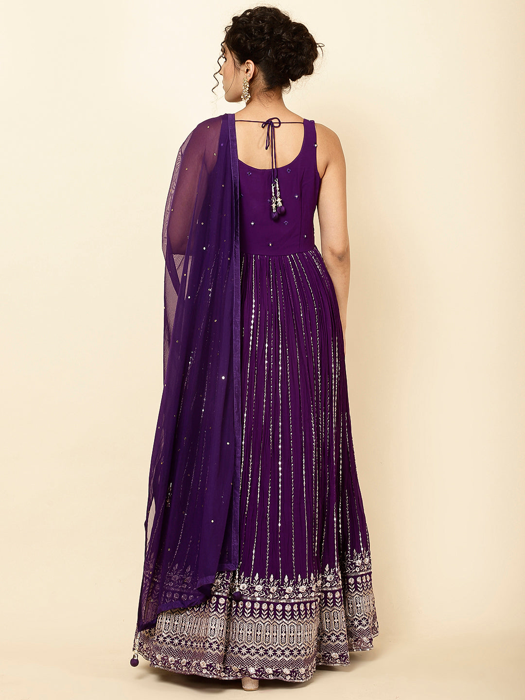 Embroidered Georgette Kurta With Pants &amp; Dupatta