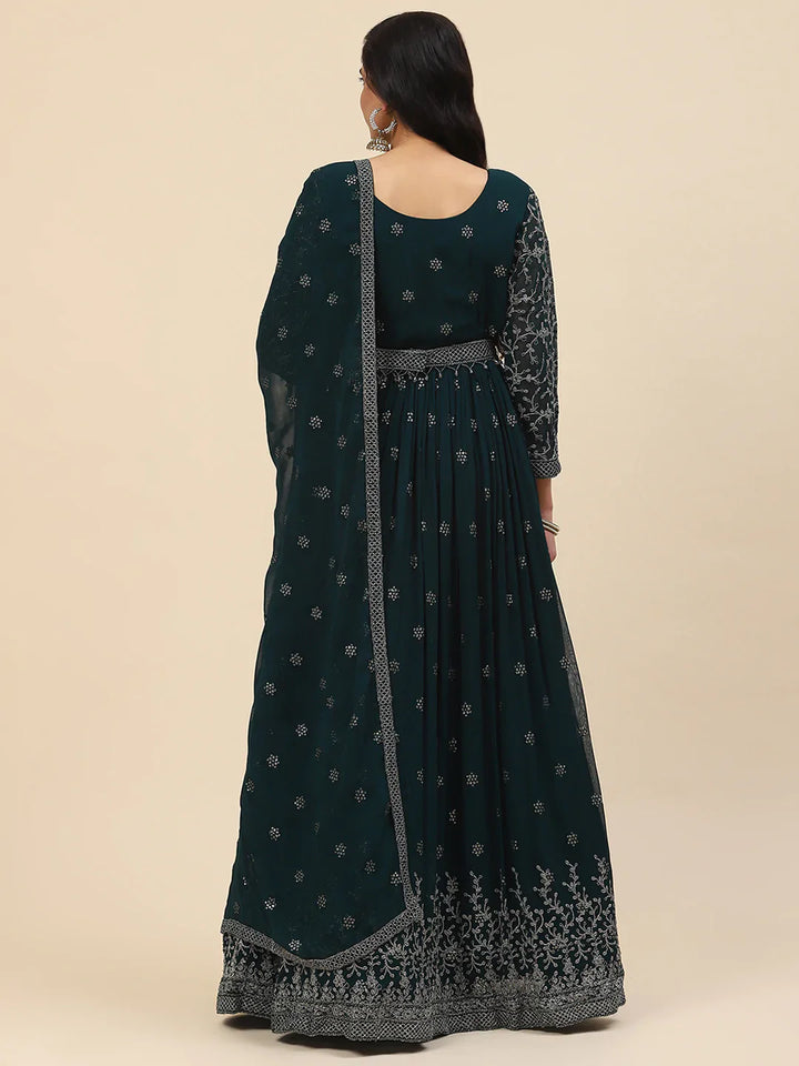 Resham Embroidered Georgette Kurta With Churidar &amp; Dupatta