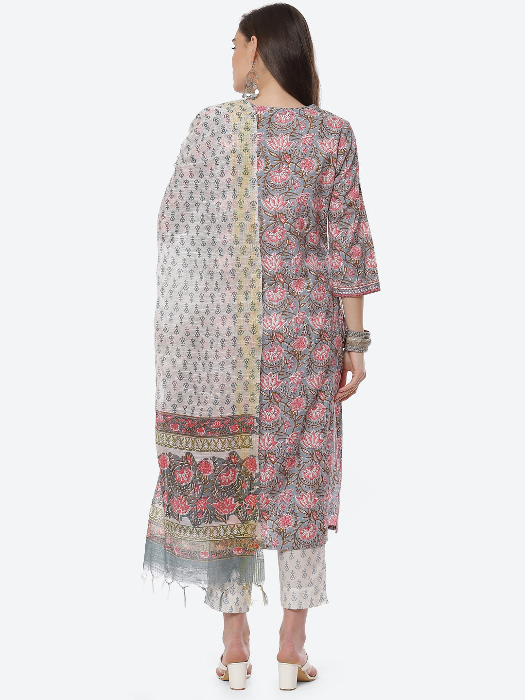 Floral Printed Cotton Kurta With Pant &amp; Cotton Dupatta