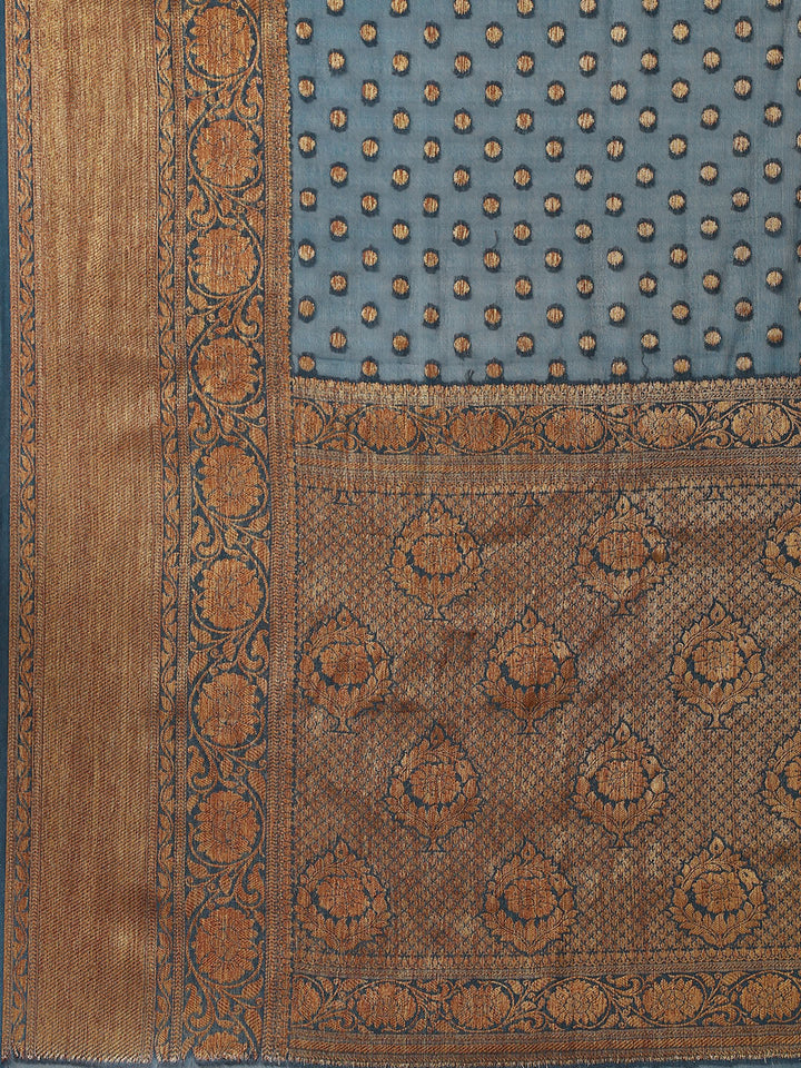 Antique Booti Chiffon Plain Saree