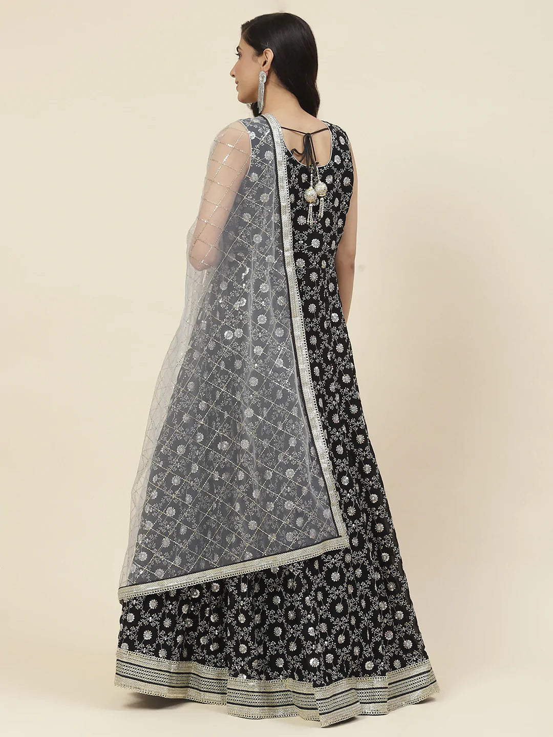 Sequin Embroidered Georgette Kurta With Dupatta